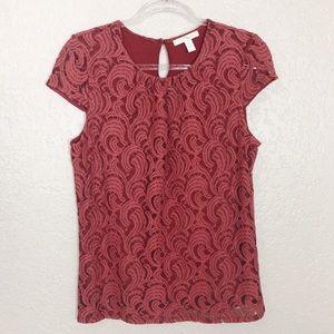 EUC Anthro Weston Wear Rust Lace Knit Top